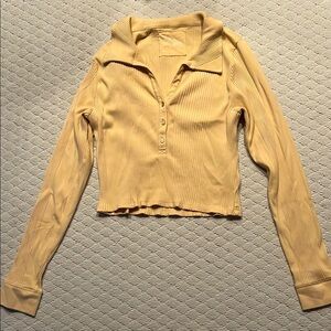 Aerie Tan Ribbed Polo Crop Blouse